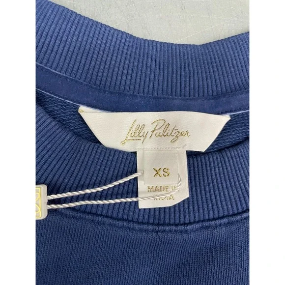 Lilly Pulitzer Ballad Crewneck Sweatshirt Womens XS Navy Elephant Embroidery - Picture 6 of 11